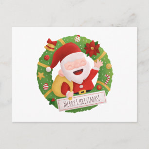 Cute Santa Claus Christmas Wreath Postcard