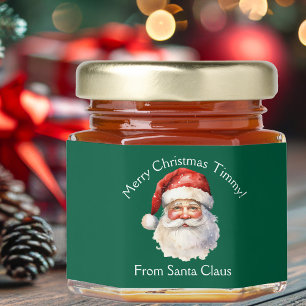 Cute Santa Claus Custom Green Christmas Party Honey Jar Favors