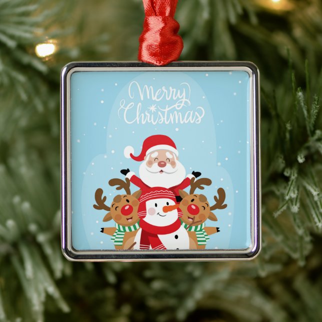 Cute Santa Claus, deer and snowman Metal Ornament (Tree)