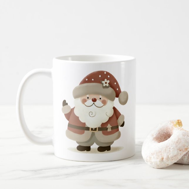 Cute Santa Claus & Drawing Christmas Coffee Mug (With Donut)
