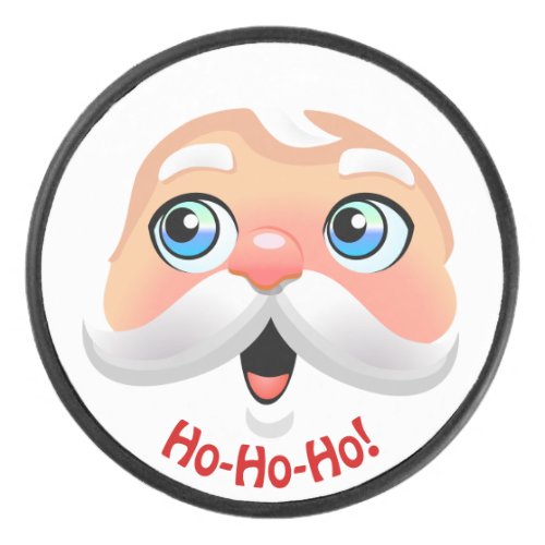 Cute Santa Claus Face Cartoon Hockey Puck