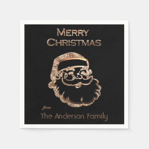 Cute Santa Claus Father Christmas Black and Gold Napkins