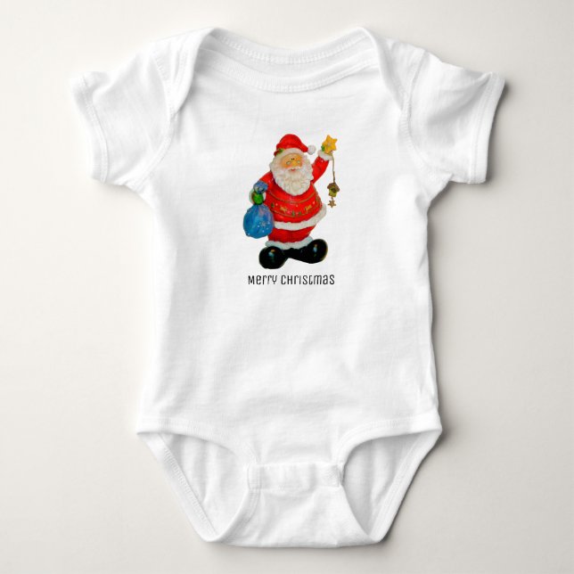 Cute Santa Claus Father Christmas with Bag Baby Bodysuit (Front)