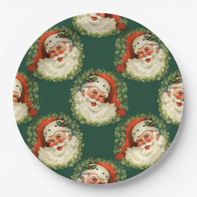 Cute Santa Claus Happy Face Christmas    Paper Plates (Front)