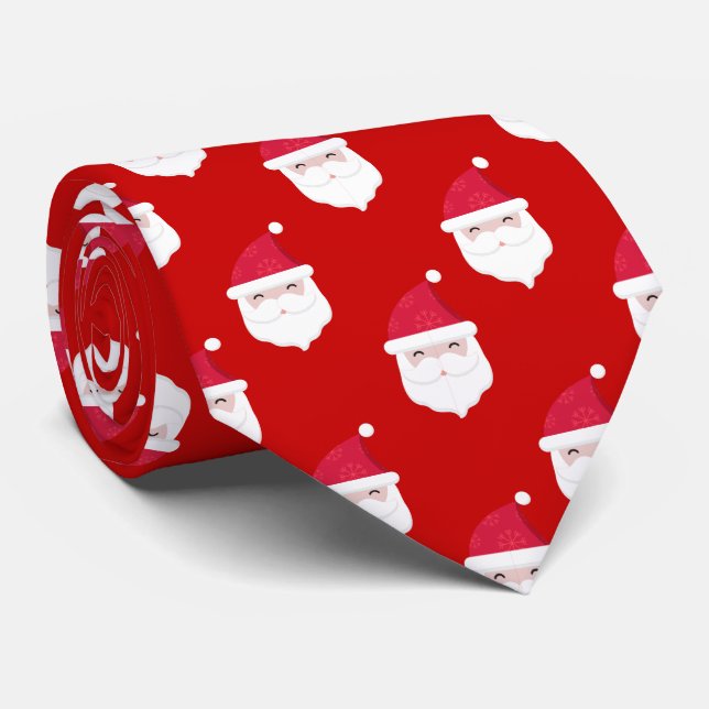 Cute Santa Claus Head Christmas Pattern Neck Tie (Rolled)
