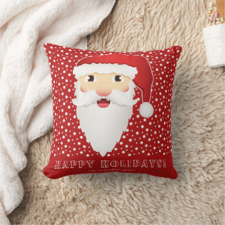 Cute Santa Claus Head &amp; Custom Name Red Christmas Throw Pillow