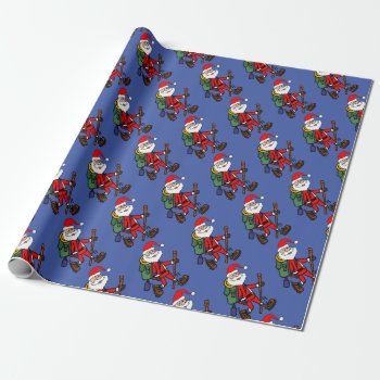 Cute Santa Claus Hiking Christmas Cartoon Wrapping Paper by ChristmasSmiles at Zazzle