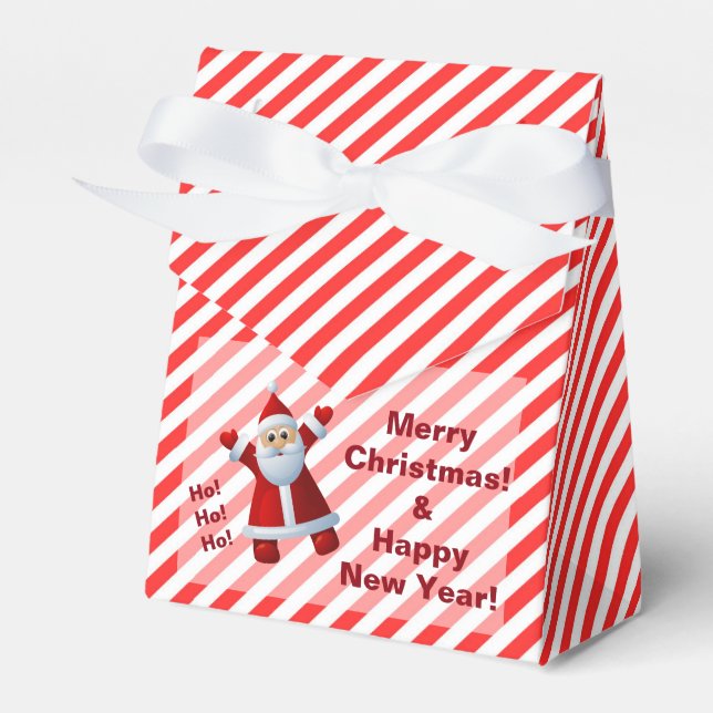 Cute Santa Claus Ho Ho Ho Merry Christmas Stripes Favor Boxes (Front Side)