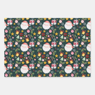 Cute Santa Claus Holiday Seamless Pattern Wrapping Paper Sheets