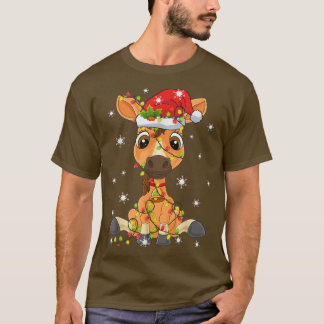 Cute Santa Claus Horse Xmas Tree Lights Merry Chri T-Shirt