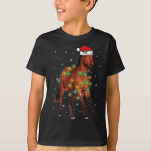 Cute Santa Claus Horse Xmas Tree Lights Merry Chri T-Shirt