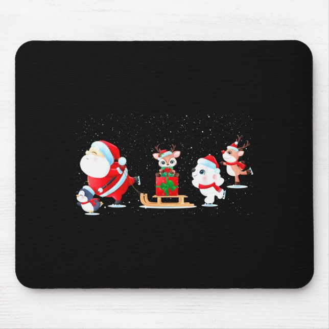 Cute Santa Claus Ice Skating With Friends - Family Mouse Pad (Front)
