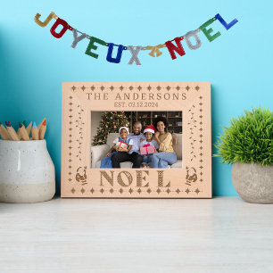 Cute Santa Claus Joyeux Noel Family Photo Name Engraved Frames