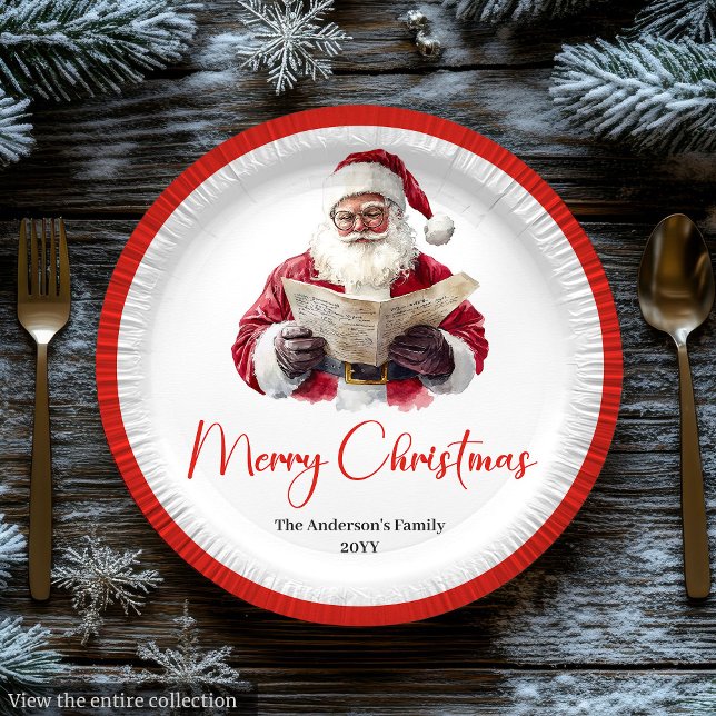 Cute Santa Claus Kids Watercolor Holiday Dinner Paper Plates (Charming Santa Claus Traditional Festive Dinner Plate)
