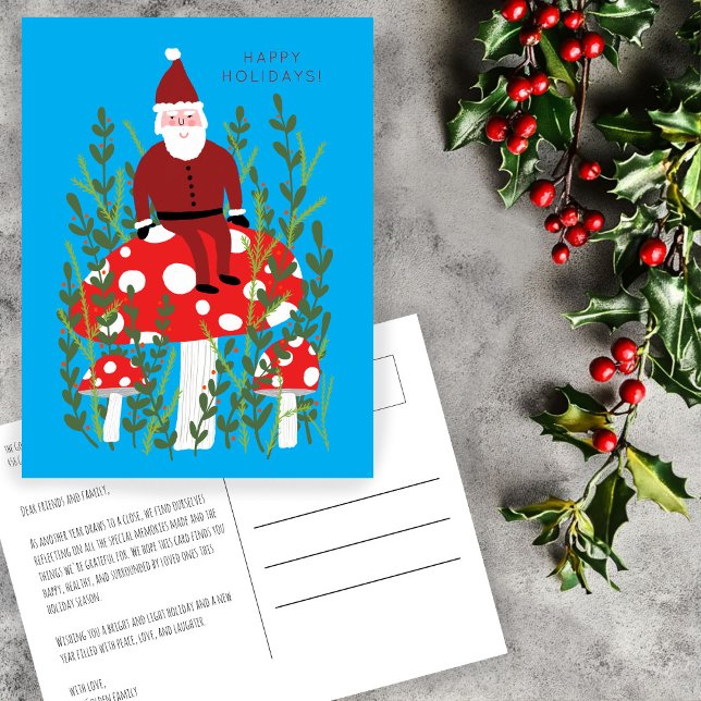 Cute Santa Claus Magical Mushrooms CUSTOM Holiday Postcard (Cute Santa Claus Magical Mushrooms CUSTOM happy Holidays Art Postcard
)