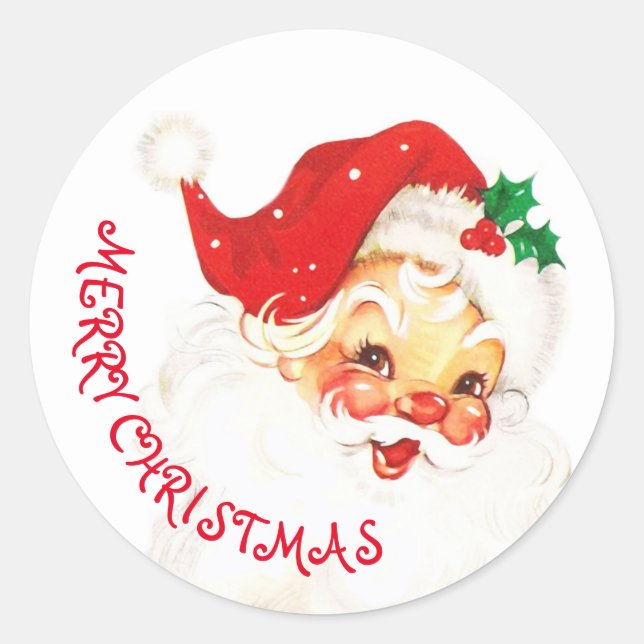 Cute Santa Claus Merry Christmas Classic Round Sticker (Front)