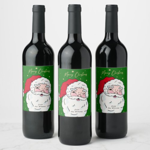 Cute Santa Claus Merry Christmas Gift Tag Wine Label