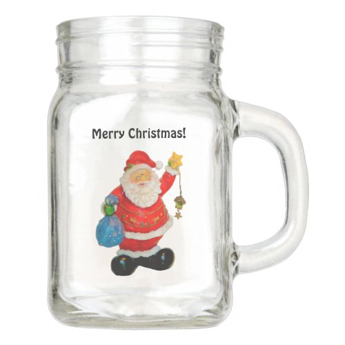 Cute Santa Claus Merry Christmas Mason Jar