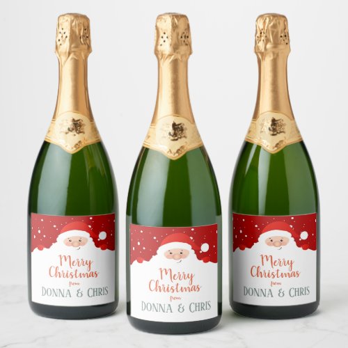 Cute Santa Claus _ Merry Christmas   Personalized Sparkling Wine Label