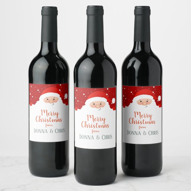 Cute Santa Claus - Merry Christmas  – Personalized Wine Label (Bottles)