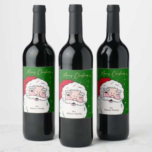 Cute Santa Claus Merry Christmas  Wine Label