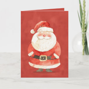 Cute Santa Claus Minimalist Red Merry Christmas Card
