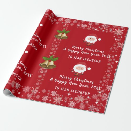 Cute Santa Claus Modern Script Personalized Name Wrapping Paper
