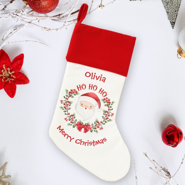 Cute Santa Claus Name Christmas Stocking (Cute Santa Claus Christmas Stocking for kids, red and white)