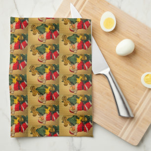 Cute Santa Claus on Christmas Tree Kitchen Towel