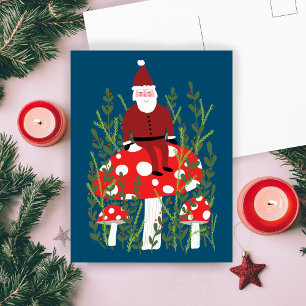 Cute Santa Claus on Magical Mushroom Xmas Postcard