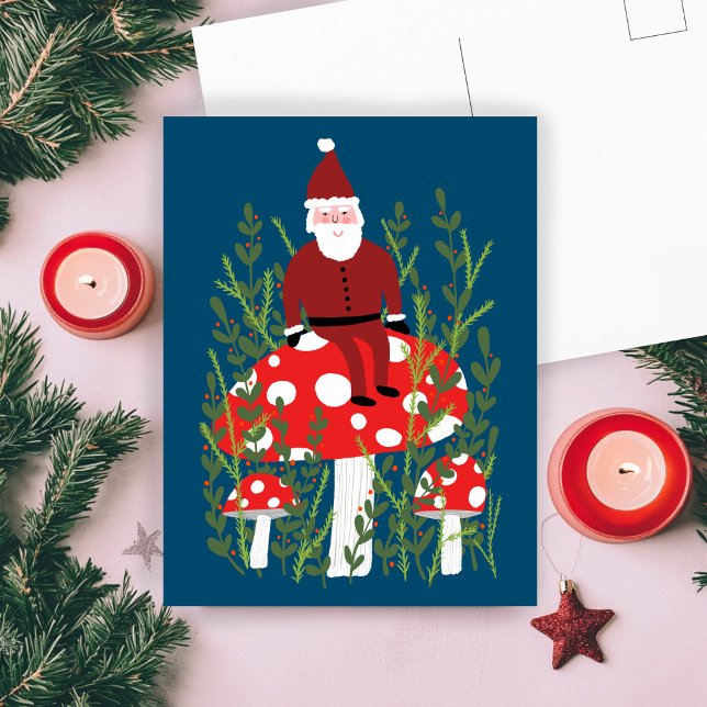 Cute Santa Claus on Magical Mushroom Xmas Postcard (Santa Claus on Magical Mushroom Amanita Christmas Cute Xmas Postcard
)