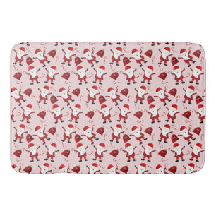 Cute Santa Claus Pattern Candy Canes Red White Bath Mat