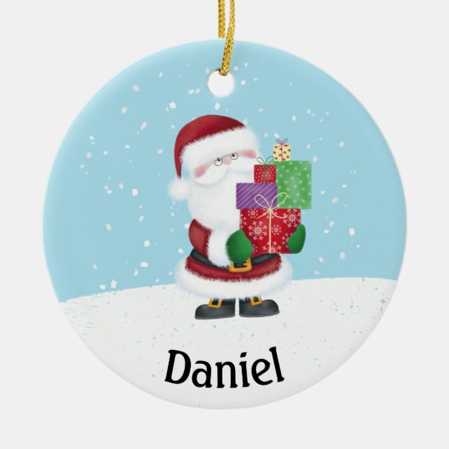 Cute Santa Claus Personalized Christmas Ceramic Ornament (Front)