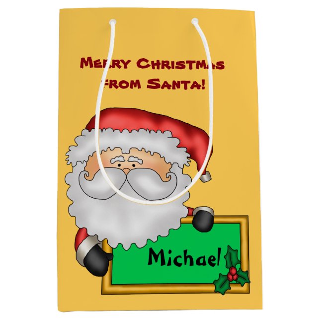 Cute Santa Claus Personalized Medium Gift Bag (Front)