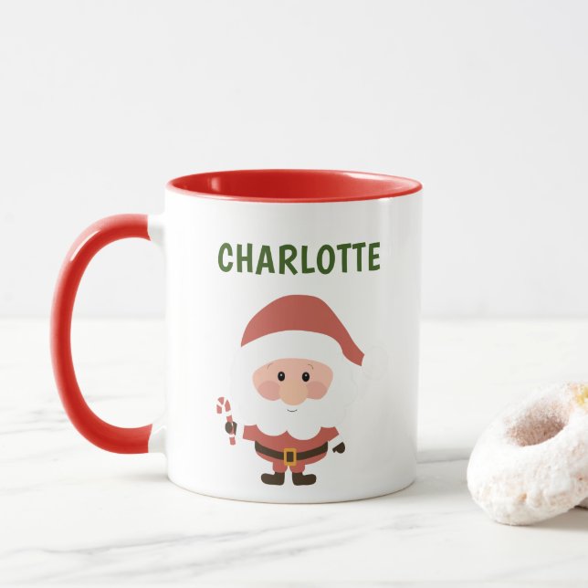 Cute Santa Claus Personalized Merry Christmas Name Mug (With Donut)