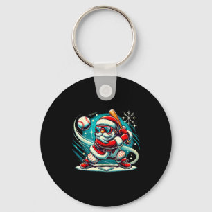 Cute Santa Claus Playing Baseball Boys Kids Teens  Keychain