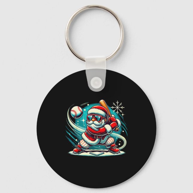 Cute Santa Claus Playing Baseball Boys Kids Teens  Keychain (Front)
