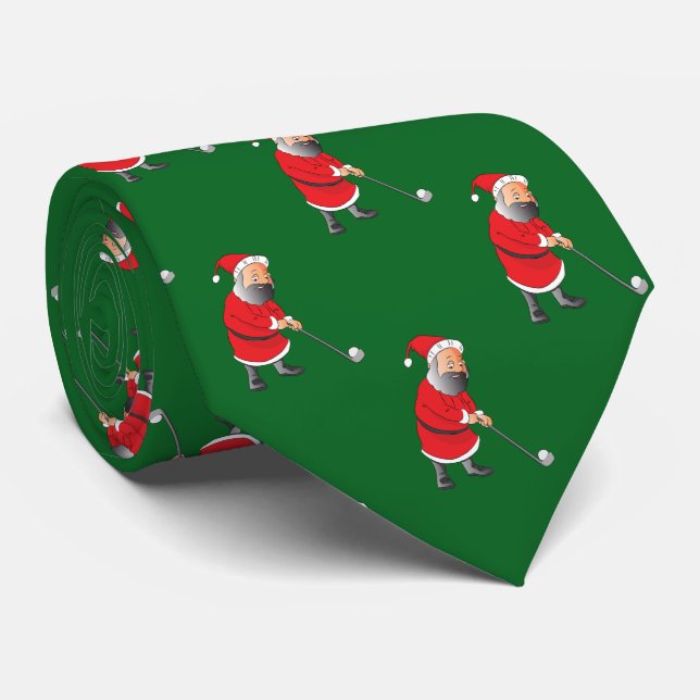 Cute Santa Claus Playing Golf Green Holiday Neck Tie (Rolled)