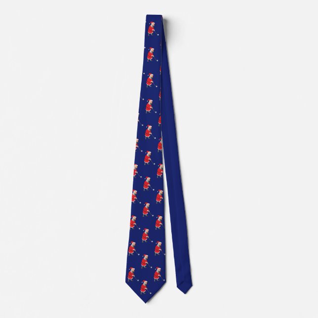 Cute Santa Claus Playing Golf Royal Blue Holiday Neck Tie (Front)