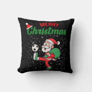 Cute Santa Claus Playing Soccer Christmas Cartoon Throw Pillow
