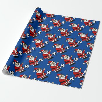 Cute Santa Claus Playing Soccer Christmas Cartoon Wrapping Paper by ChristmasSmiles at Zazzle