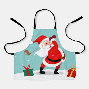Cute Santa Claus plays golf illustration Apron