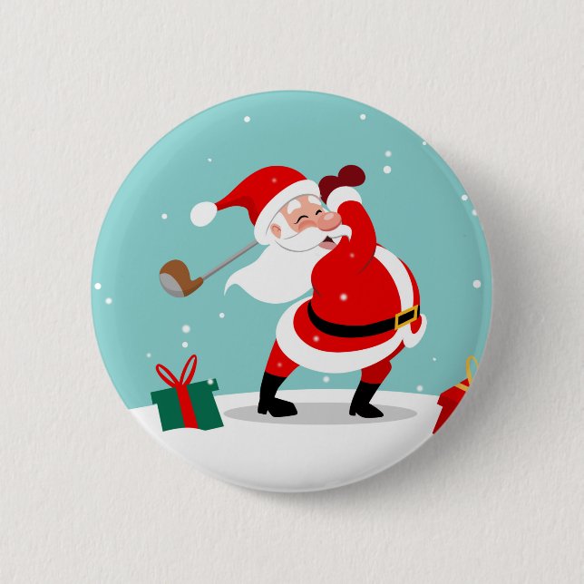 Cute Santa Claus plays golf illustration Button (Front)