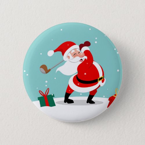 Cute Santa Claus plays golf illustration Button