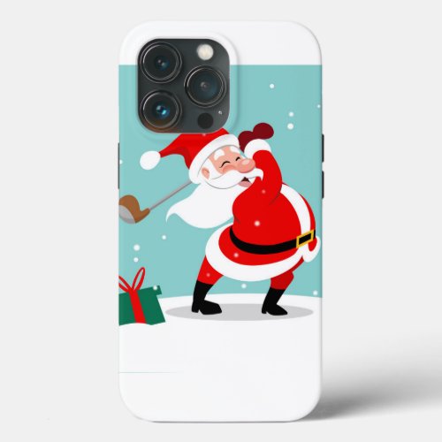 Cute Santa Claus plays golf illustration iPhone 13 Pro Case