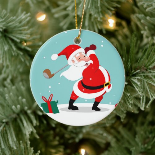 Cute Santa Claus plays golf illustration Ceramic Ornament