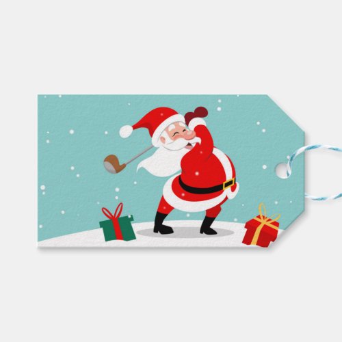 Cute Santa Claus plays golf illustration Gift Tags