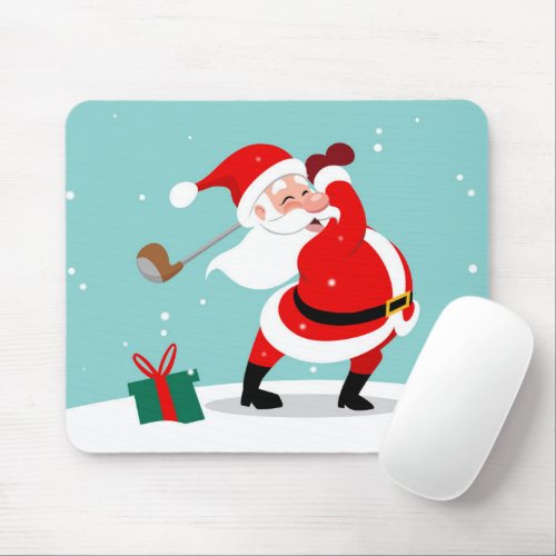 Cute Santa Claus plays golf illustration Mouse Pad