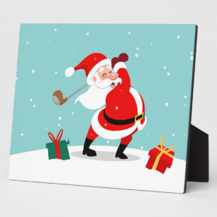 Cute Santa Claus plays golf illustration Plaque