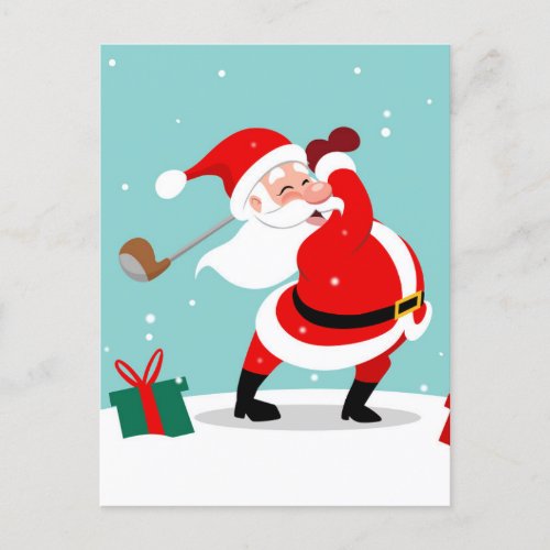 Cute Santa Claus plays golf illustration Postcard